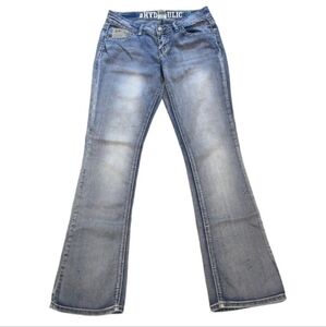 (F4) Hydraulic Jeans Women's Bootcut Size 7/8 Whiskered Light Wash Embellished